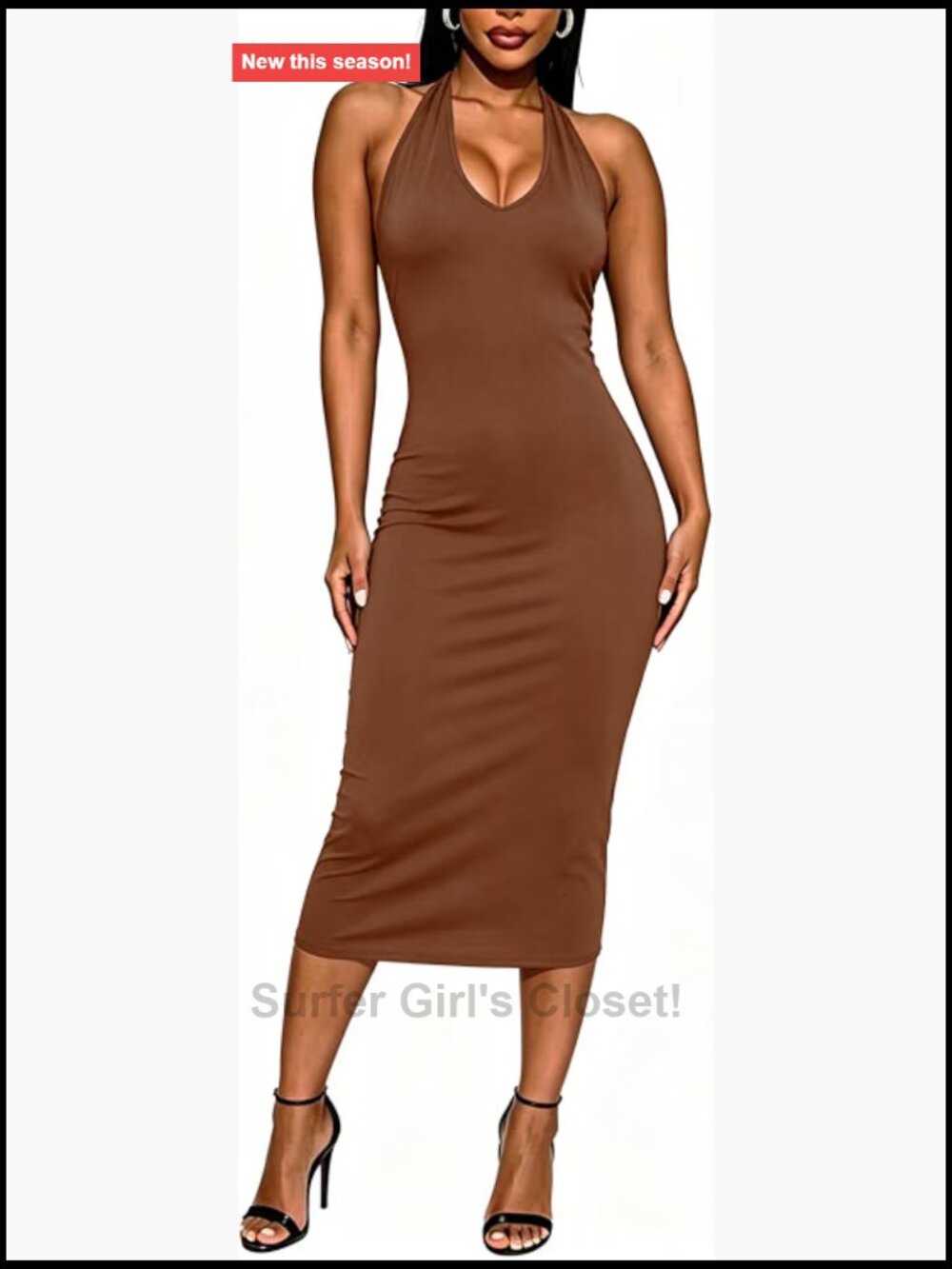 Midi Halter Bodycon Dress Backless Leopard Print Club Party